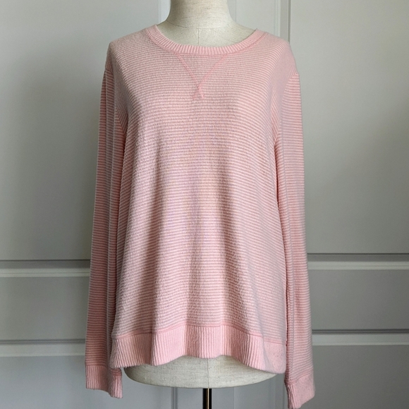 Lucky Brand Pullover Brushed Knit Crew Neck Long Sleeve Striped Pink White L NWT - Picture 2 of 15